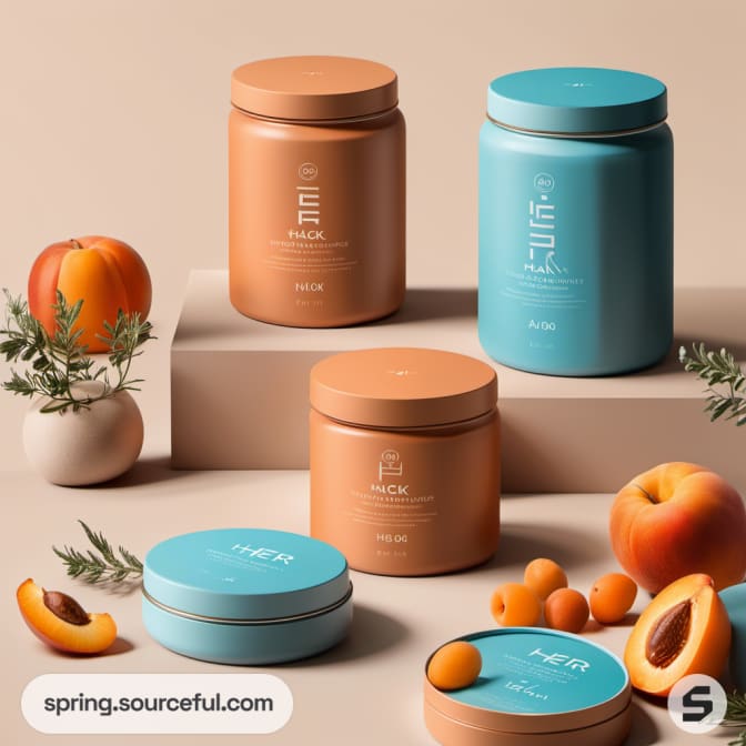 Assorted jars with apricot decor amid apricots.