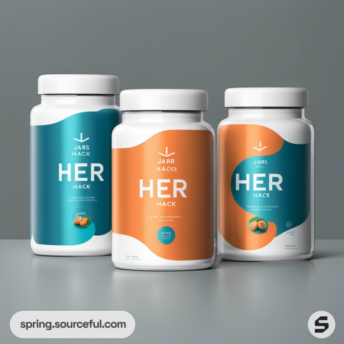 Three jars with orange labels on grey surface.