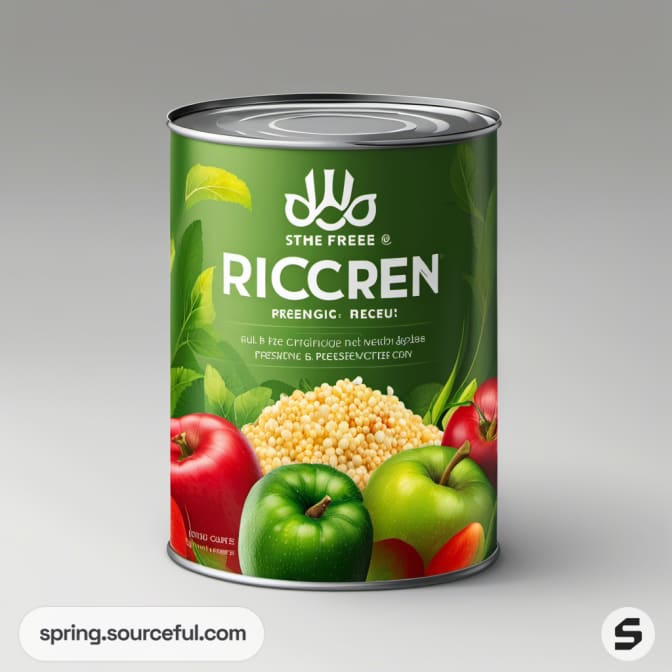 Green tin with apple and grain graphics