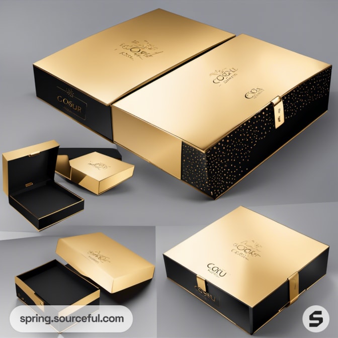 Large black and gold box set with an elegant design, featuring smaller internal boxes.