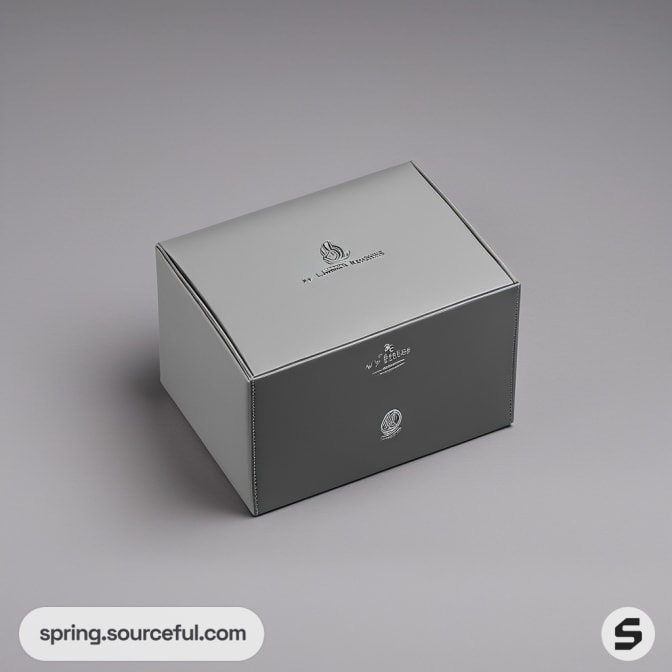 Single grey box with elegant branding on grey background.