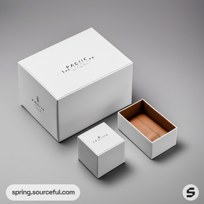 White box opened to reveal smaller boxes and interior.