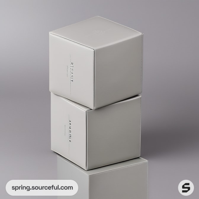Stacked silver boxes with clean design on grey background.