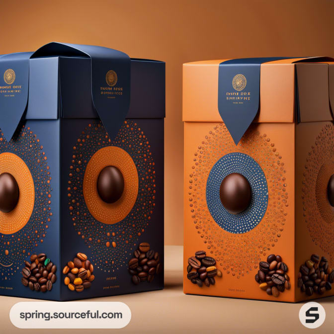 Square boxes with circular designs and coffee beans.
