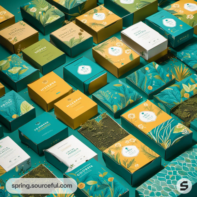Various colorful floral tea boxes in array