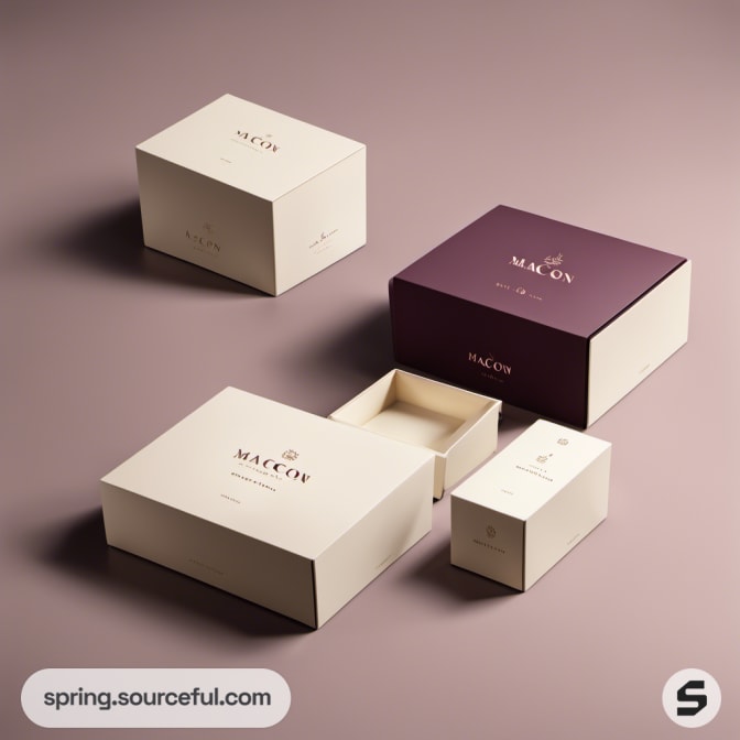 Open cream and purple boxes showcasing minimalist design.