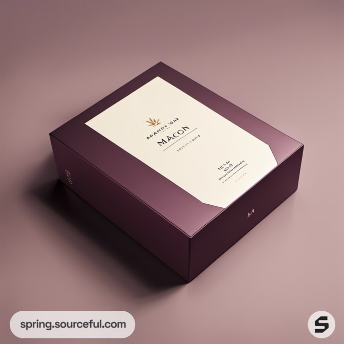 Purple rectangular gift box with a minimalist label.