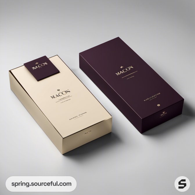 Two-toned cream and purple rectangular boxes, premium design.