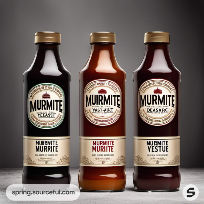 Three bottles of Murmite condiments with varied labels on a grey background.