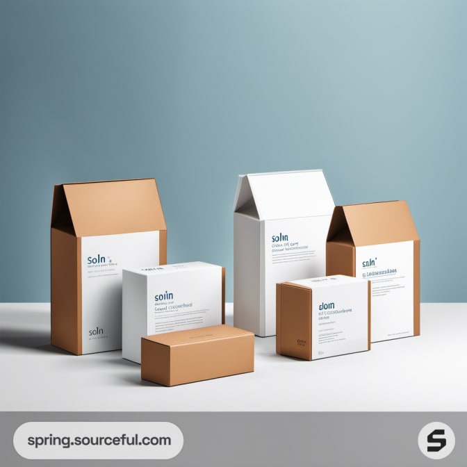 White and brown packaging boxes on a blue background.