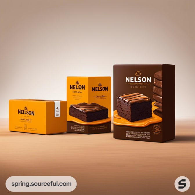 Assorted chocolate brownie boxes on a brown background