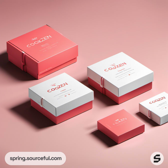 Modern pink and white boxes with clean design on a pink background.