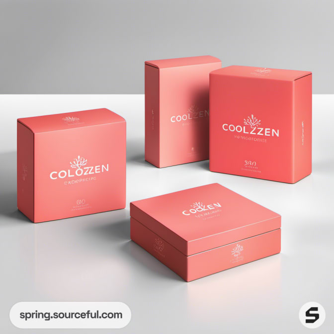 Coral colored square boxes with white text on a light background.
