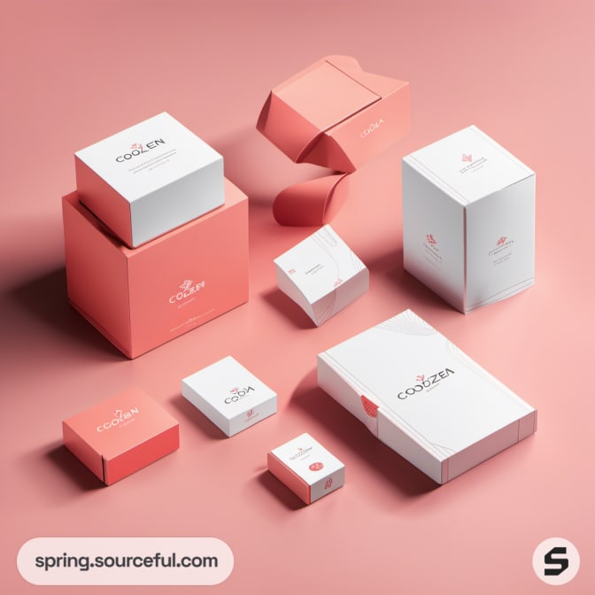 Mix of open and closed pink and white boxes on a pink setting.