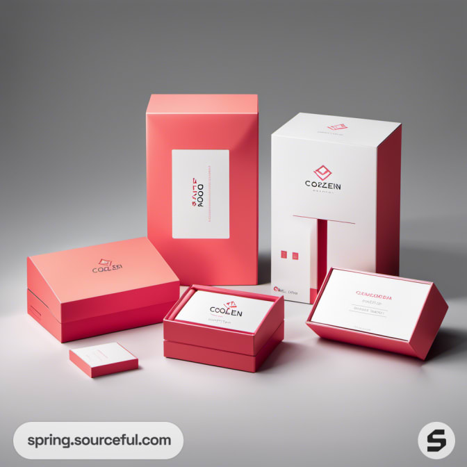 Red and white packaging set with elegant product cards included.