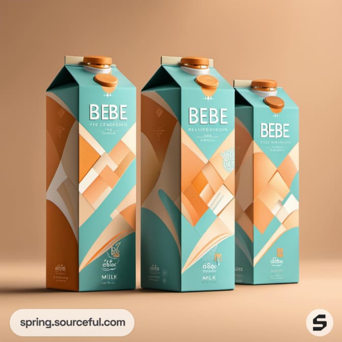 Geometric design milk cartons in teal and orange.