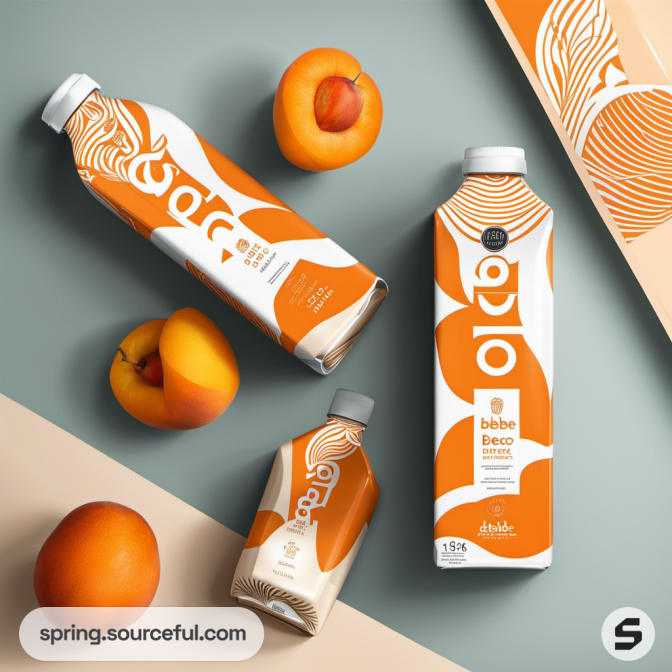 Colorful abstract design milk carton with apricots.