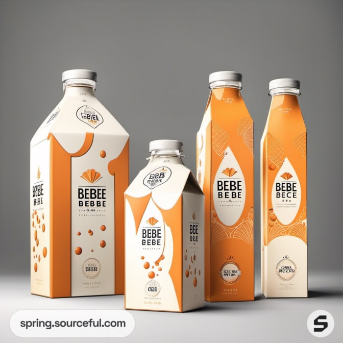Variety of orange-themed milk cartons and bottles.