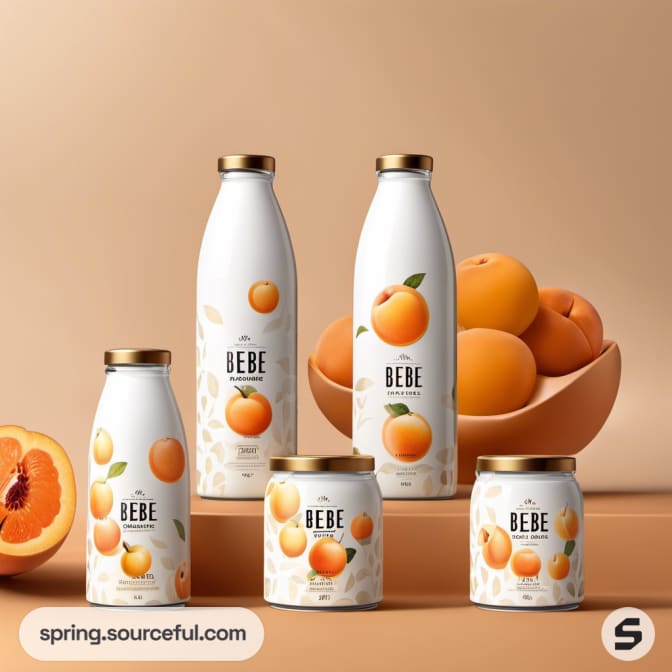Milk bottles and jars with apricot theme.