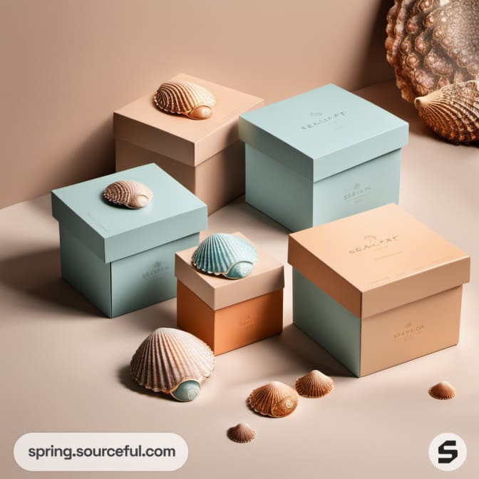 Collection of square sea-themed boxes with shell accents.