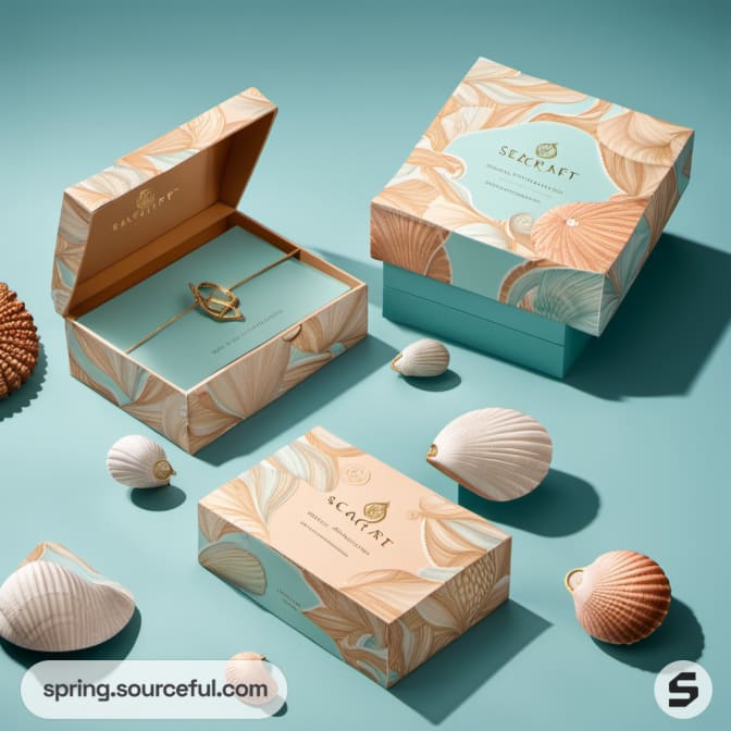 Sophisticated sea-themed boxes with decorative patterns.