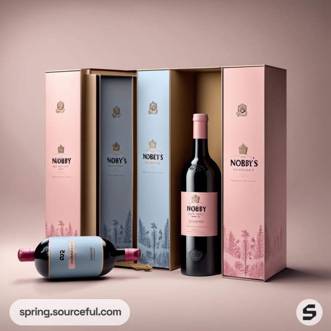 Wine bottles with elegant illustrated cases