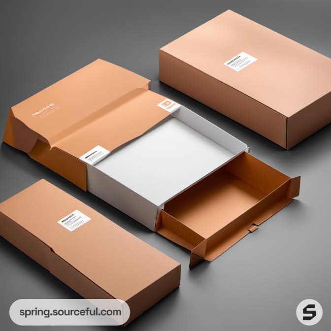 Brown drawer-style boxes on a gray surface.