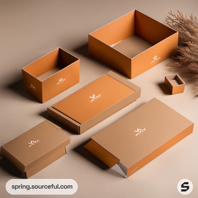 Assorted brown boxes on a beige backdrop.