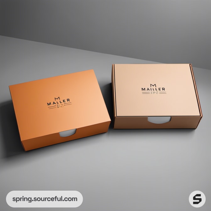 Pair of brown mailer boxes on a gray background.