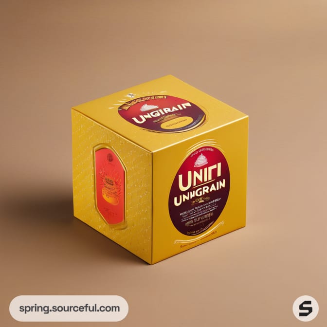Yellow box with Unigrain branding on a brown background.