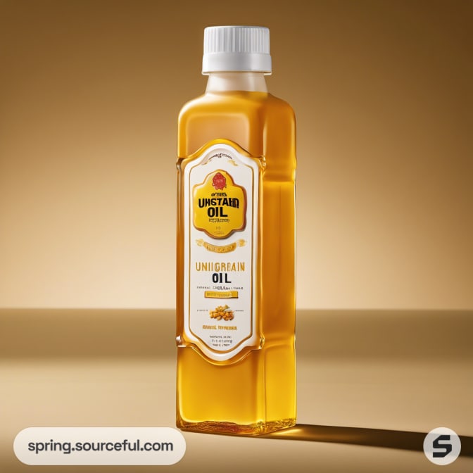 Unigrain oil bottle with label on a golden background.