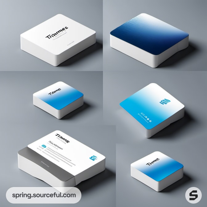 Five minimalist boxes in white and blue hues.