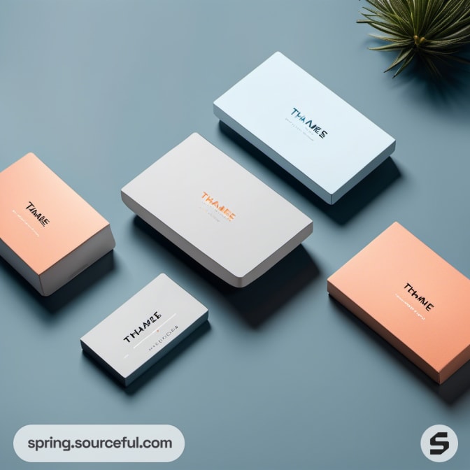 Pastel blue and peach boxes arranged with a small plant.