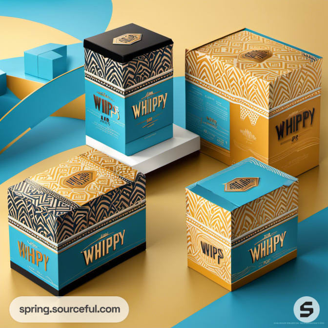 Blue and gold patterned containers in a set
