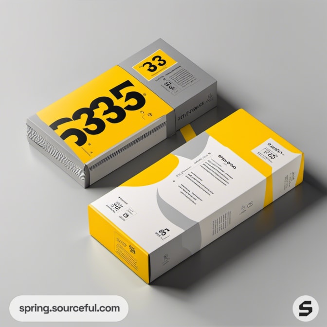 Grey and white boxes with bold yellow accents and numbers.