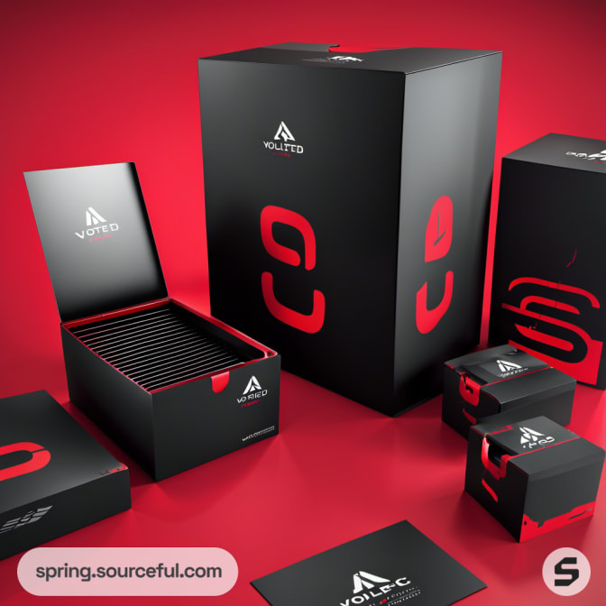 Red and black box packaging with open lid displays contents.