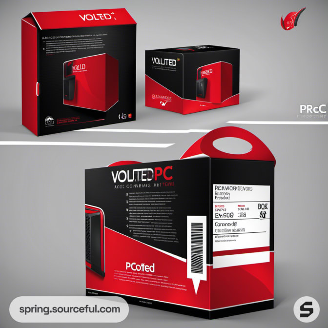 Volted PC packaging with bold red and black design.