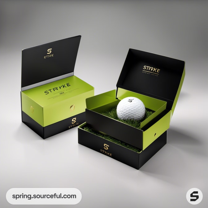 Green and black boxes with golf ball inlay.