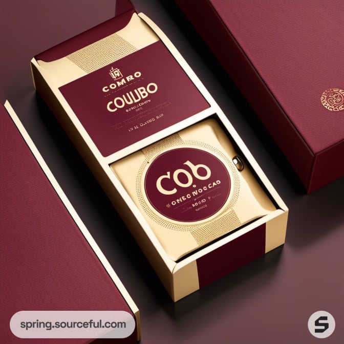 Gold watch in burgundy and gold box, sleek design.