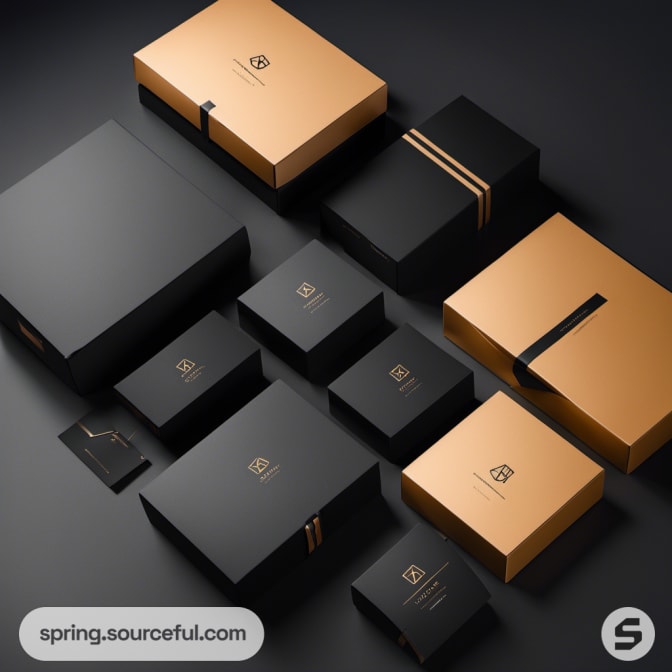 Golden and black luxe packaging box set.