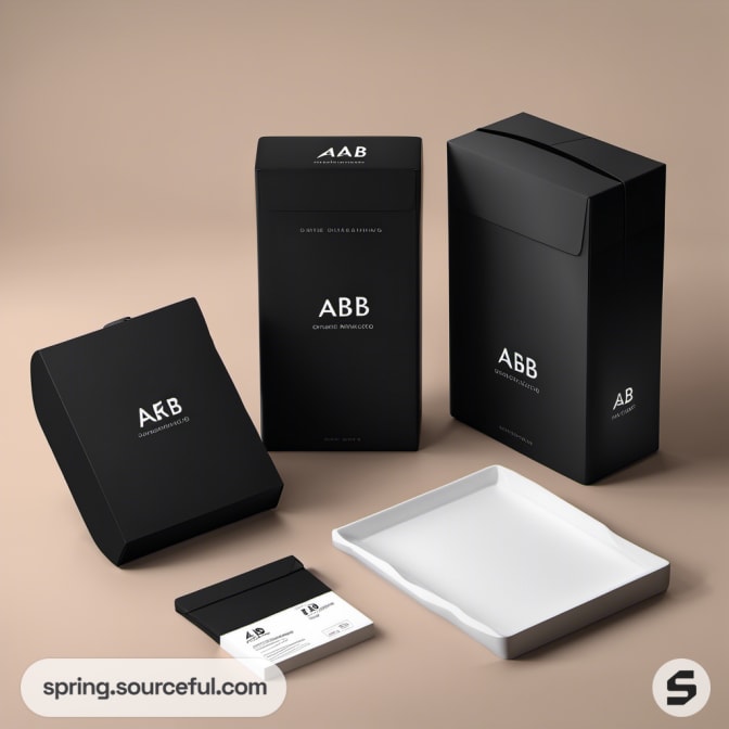 Black rectangular boxes with minimalist design.