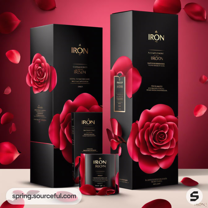 Black containers with red rose accents