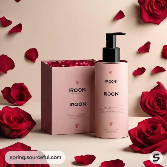 Pump bottle with rose-themed box