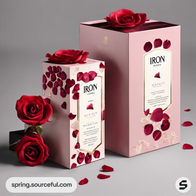 Pink boxes with roses and petals