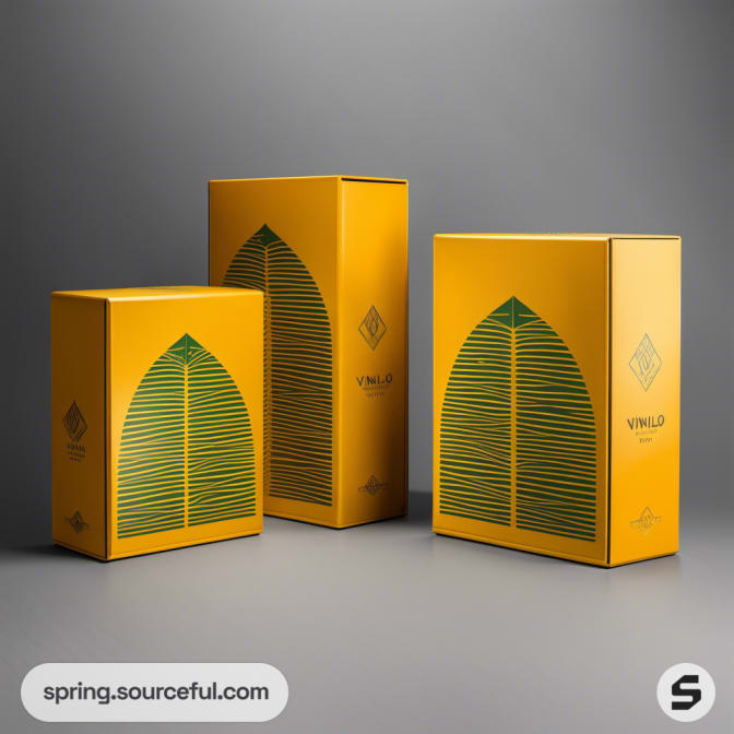 Yellow and green rectangular boxes with leaf graphic design.