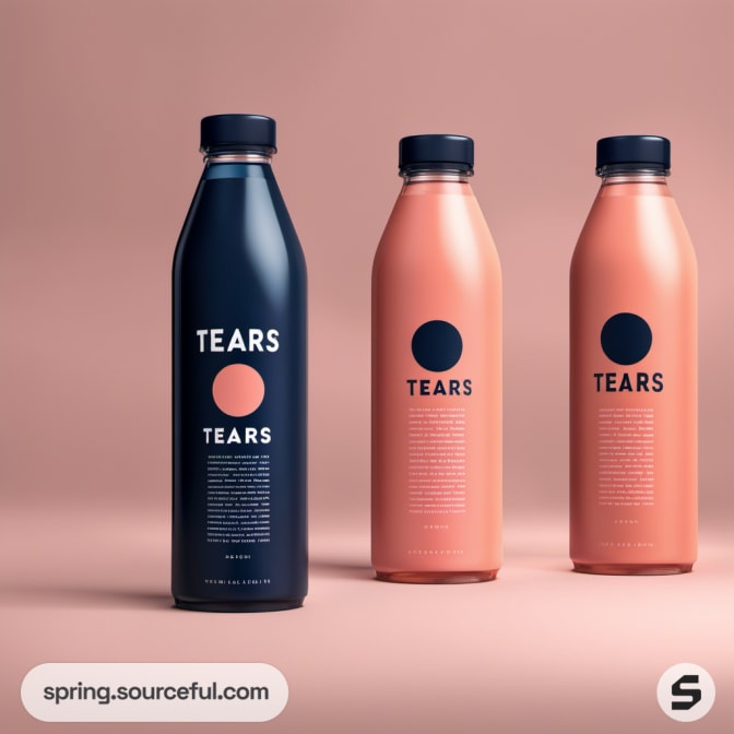 Dark and peach bottles with 'Tears' label on peach background.