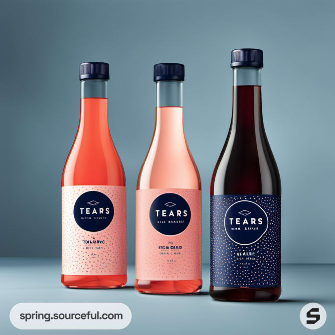 Three bottles with 'Tears' label on blue background.