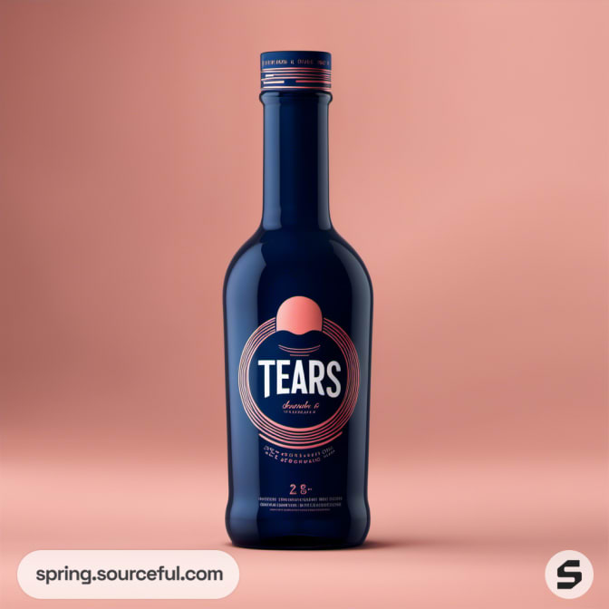 Single dark bottle labeled 'Tears' on peach background.