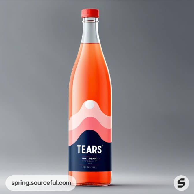 Tall bottle with red contents labeled 'Tears' on gray background.