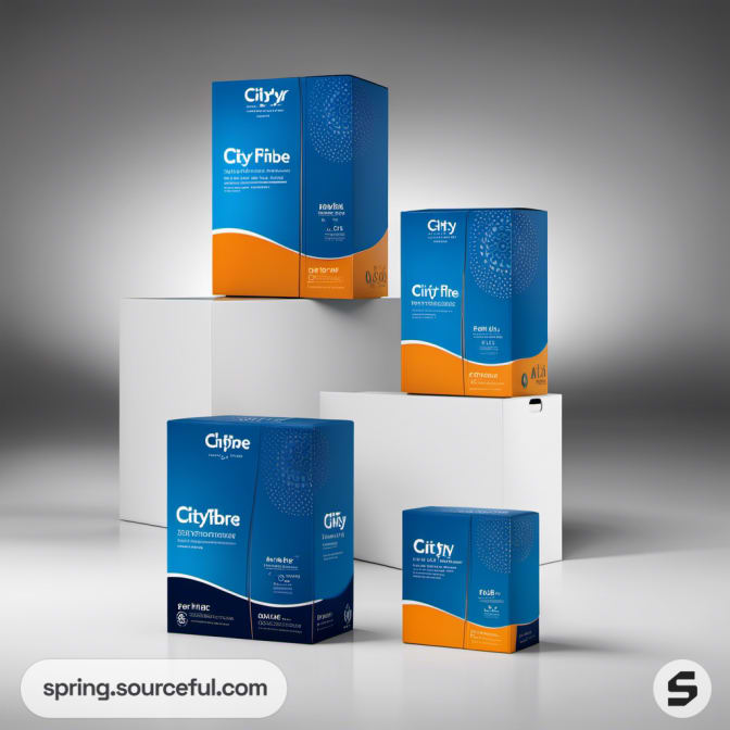 Blue-orange tall boxes on white pedestals.
